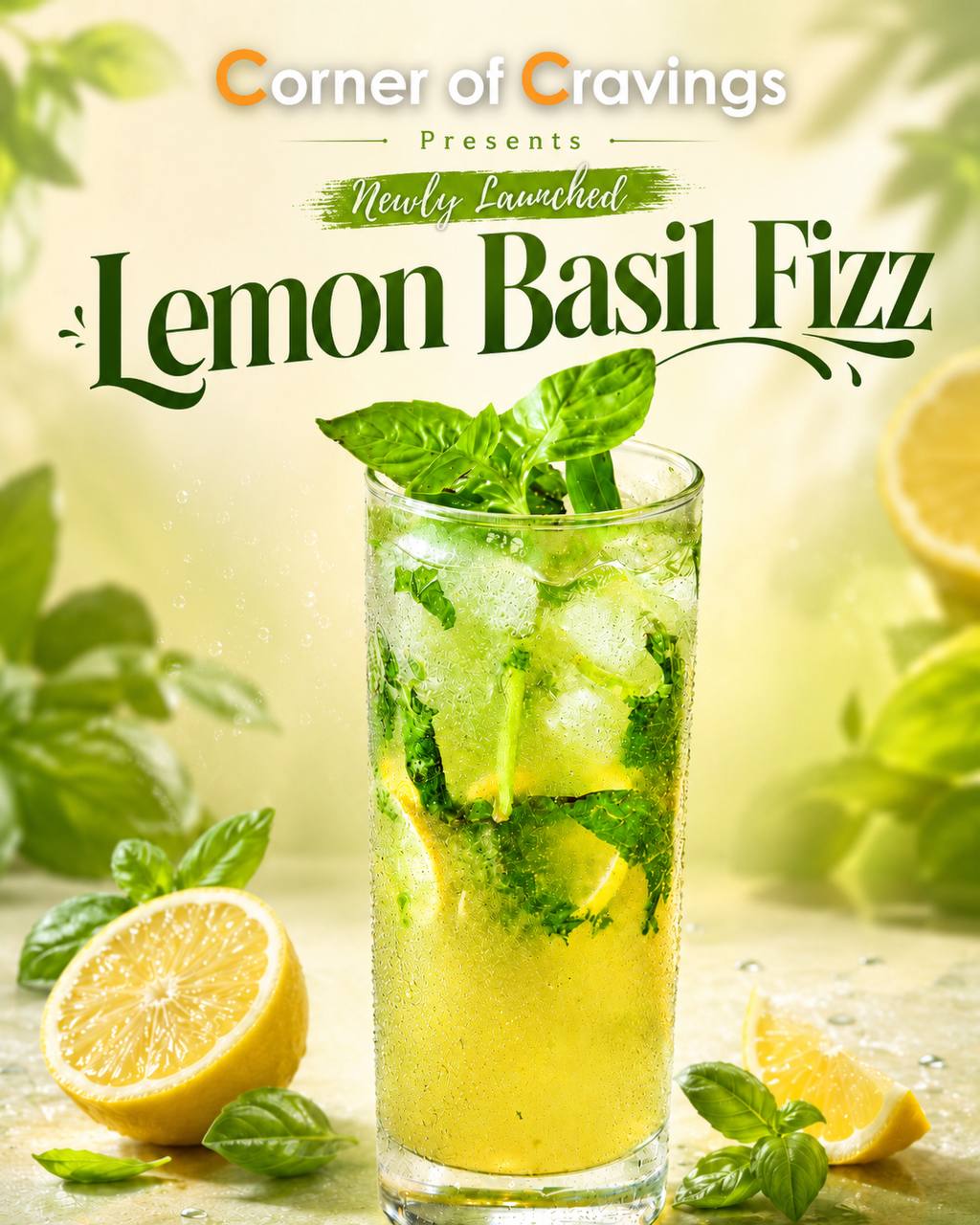Lemon Basil Fizz mocktail